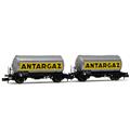 Set de 2 wagons-citerne à  2 essieux à  gaz "ANTARGAZ", livrée argent, ép. III SNCF