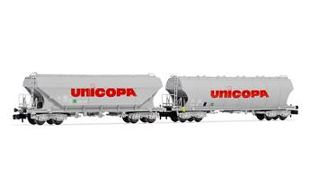 Set de 2 wagons silo à  parois lisses et rondes livrée "UNICOPA", ép. IV SNCF