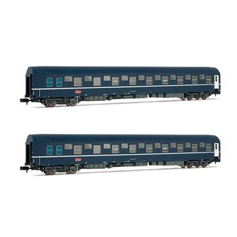 Coffret de 2 wagons-lits T2, livrée bleu avec logo "dégradé", ép. V-VI SNCF