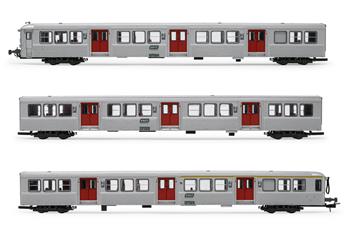 SNCF, coffret de 3 voitures RIB 70, livrée d´origine avec portes rouges, ép. IV-V