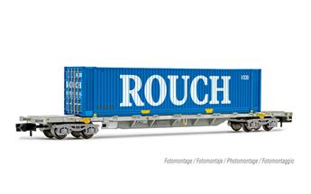 Wagon porte-conteneurs de 60' à 4 essieux, chargé avec un conteneur "Rouch" de 45', ép, VI SNCF