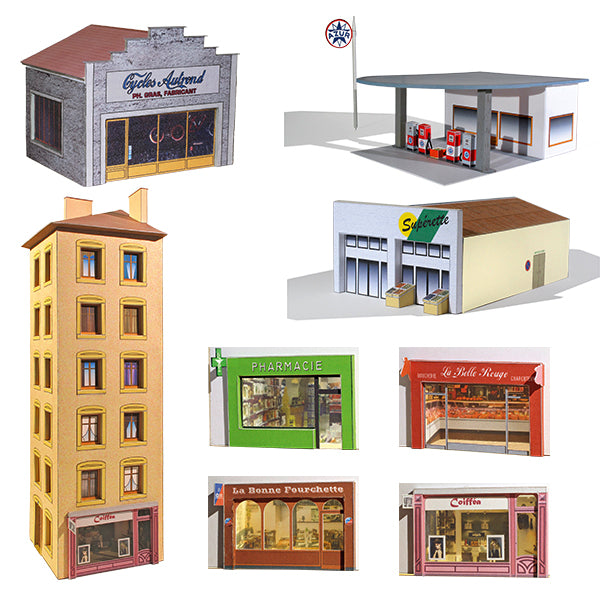 Ensemble de bâtiments en carton à découper "Bâtiments du commerce n°1"