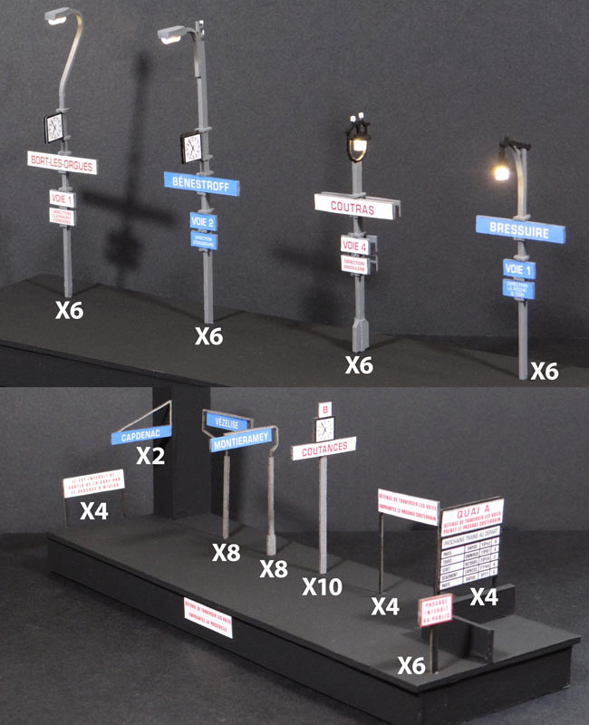 24 Lampadaires SNCF fonctionnels + panneaux - ep II III IV