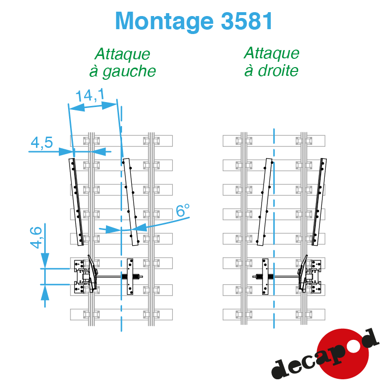 Taquets dérailleurs pour voie Peco H0