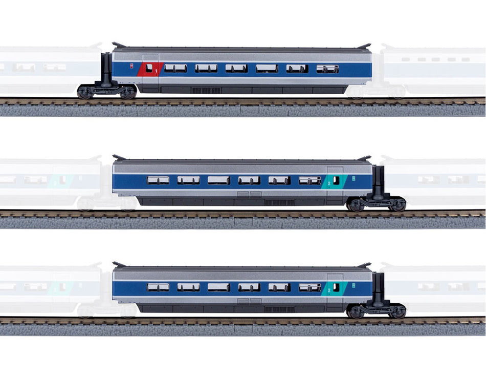 Coffret de 3 voitures supplémentaires TGV livrée Atlantique à l’échelle Z