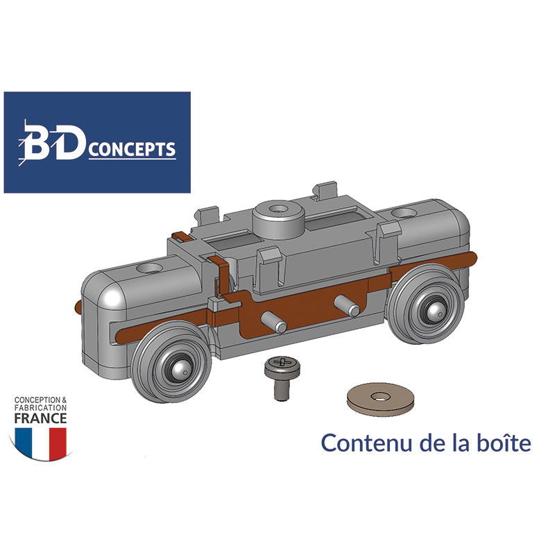 Bogie moteur H0e/N, entraxe 28 mm, écartement 9 mm