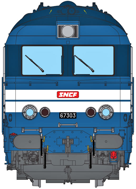 Locomotive Diesel BB 67303 (cabine renforcée), ép. IV-V, SNCF, éch 0 - Analogique