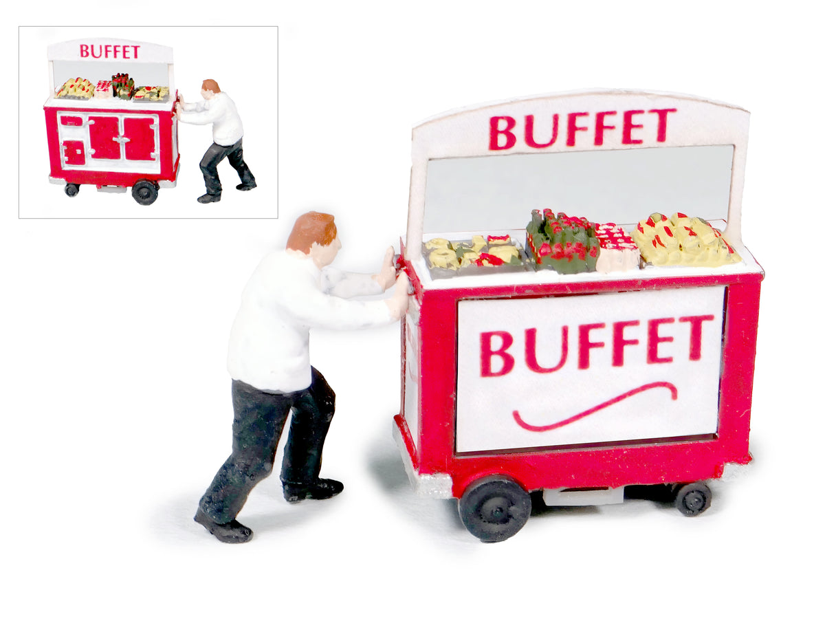 Chariot de buffet ambulant et son vendeur-pousseur