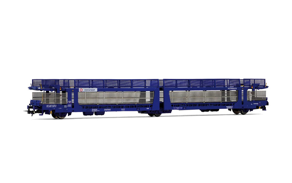 Wagon porte-voitures, Laeks 63C « Hispanauto », livrée bleue, ép. VI, Transfesa
