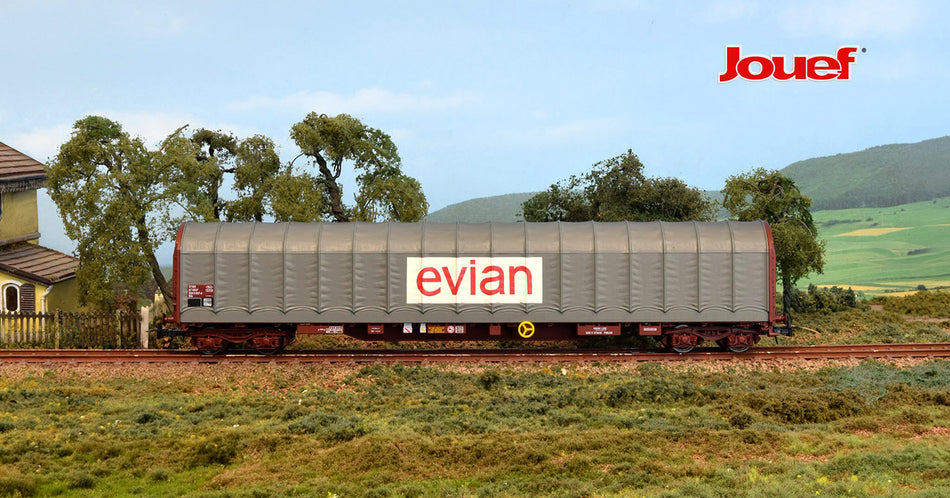 Wagon bâché à 4 essieux type Rils, « EVIAN », livrée grise, ép. IV-V, SNCF