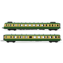 Autorail diesel RGP II, avec motrice et remorque en version modernisée, livrée verte/beige, ép. IV, SNCF