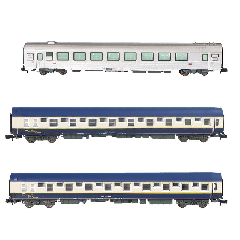 Coffret de 3 voitures « Train Expo », coffret n° 3, 2 x T2 voiture-lits + voiture-bar, ép. VI, SNCF