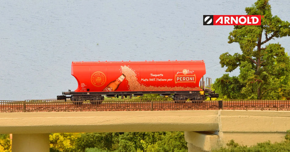 Wagon-trémie céréalier à 4 essieux avec parois bombées, « Peroni », livrée rouge, ép. VI, FS, éch. N