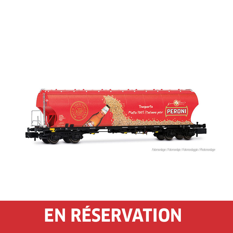 Wagon-trémie céréalier à 4 essieux avec parois bombées, « Peroni », livrée rouge, ép. VI, SNCF, éch. N