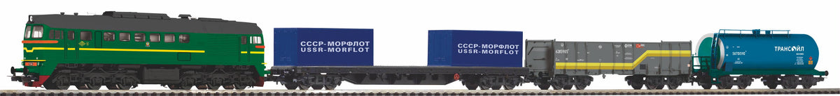 Coffret de départ SŽD, locomotive diesel M62 et 3 wagons de marchandises