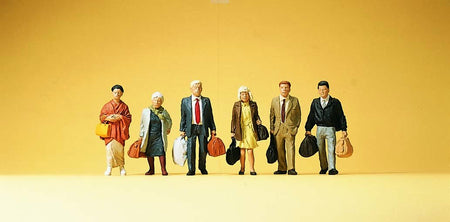 6 figurines de voyageurs en marche avec bagages - H0 - Preiser