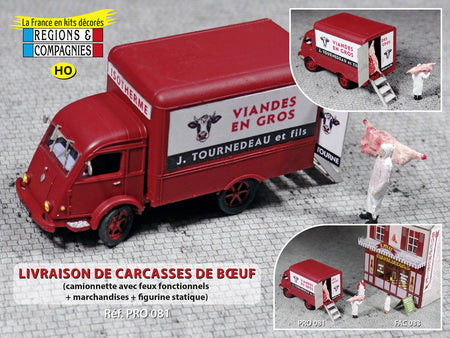 Livraison de carcasses de bœuf avec camion Renault Galion
