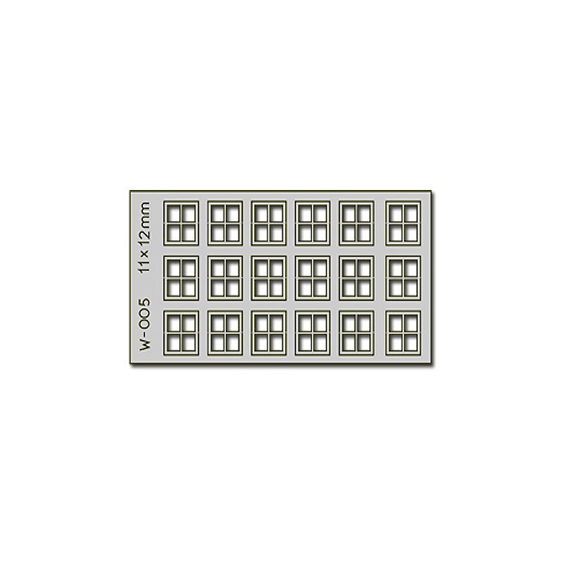 18 fenêtres découpées au laser, 4 vitres, 11 x 12 mm, éch. H0/00