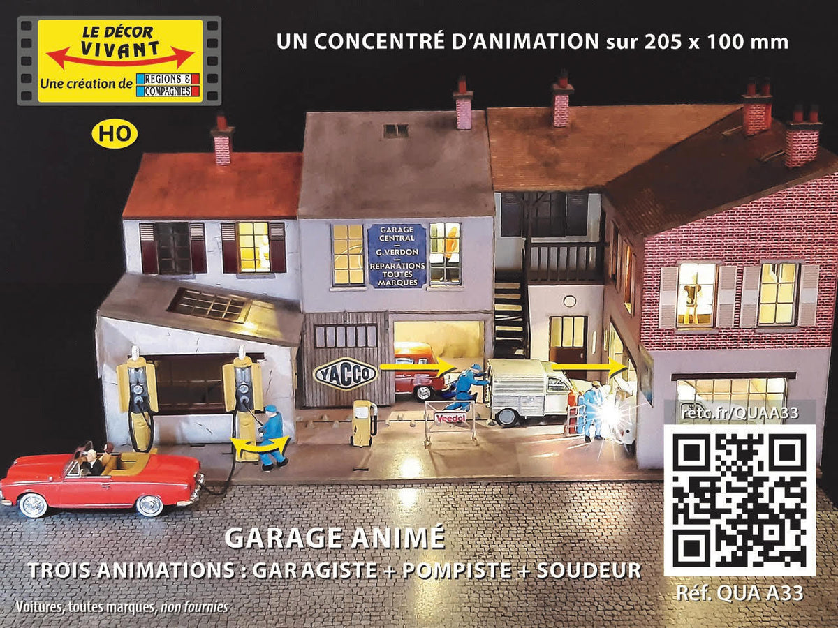 Garage animé (garagiste pousseur + pompiste + soudeur)