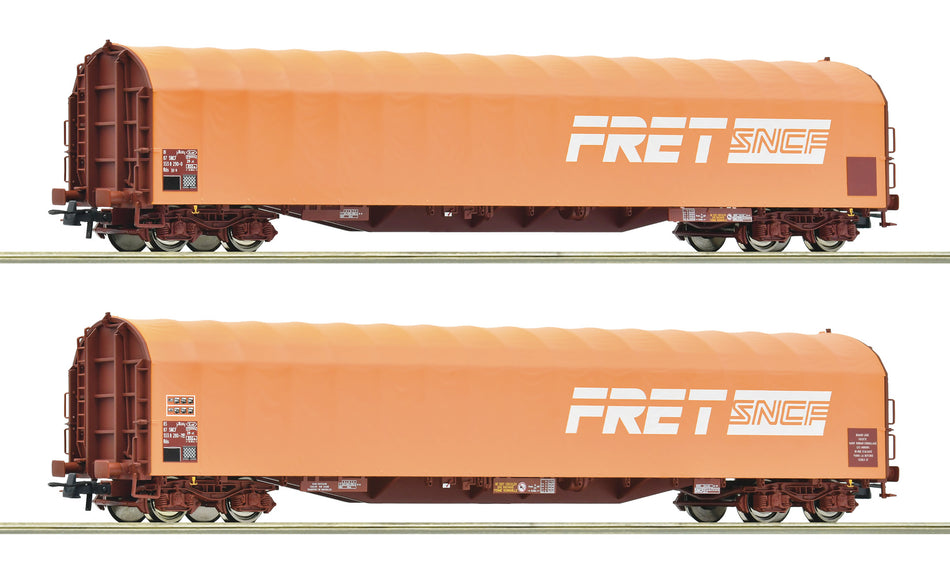 Coffret de 2 wagons à bâche coulissante à 4 essieux, type Rilns de la SNCF, ép. IV-V