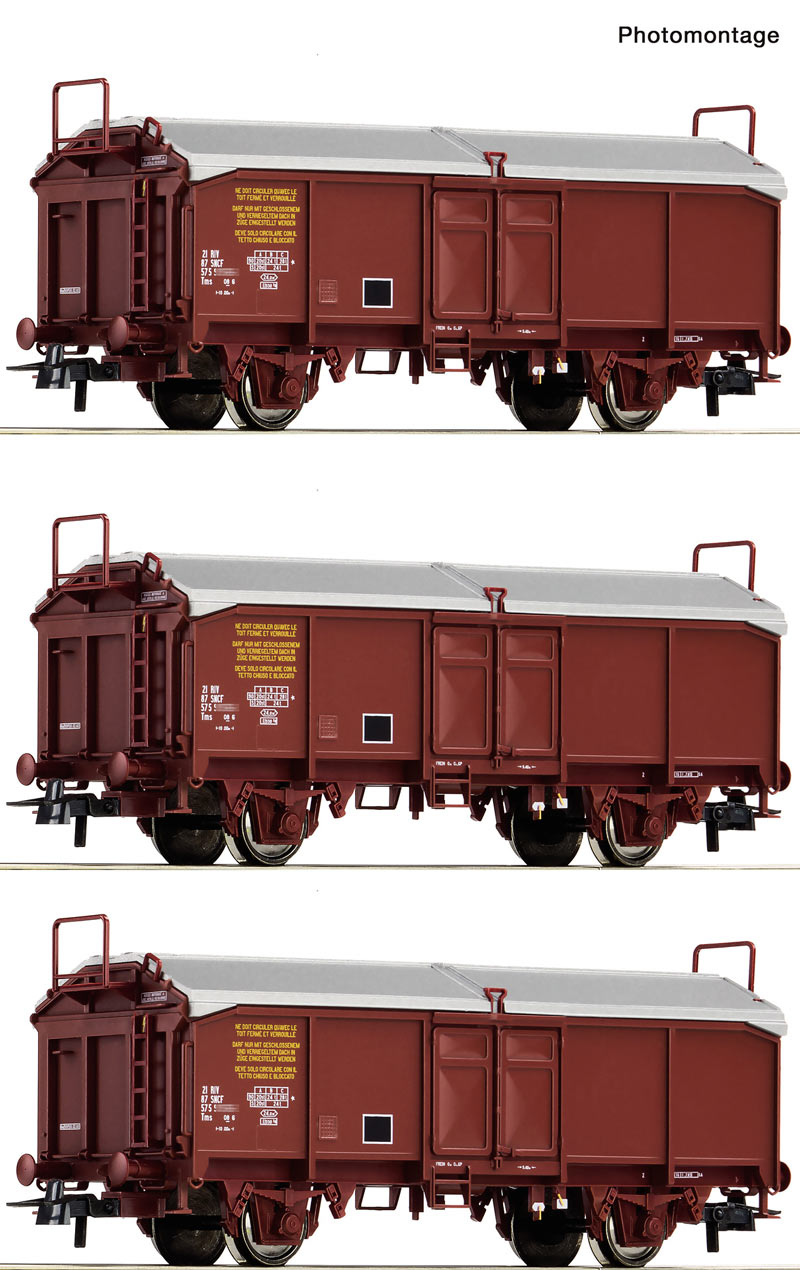 Coffret de 3 wagons tombereaux à toit coulissant type Tms, ép. IV, SNCF