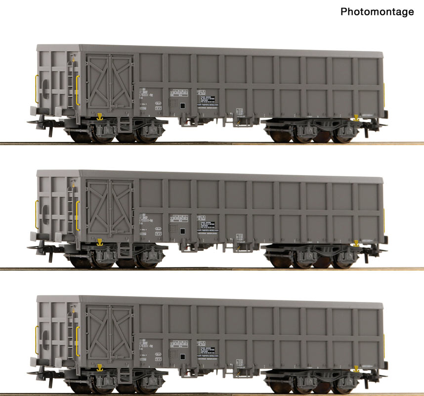 Coffret de 3 wagons tombereaux à toit ouvert type Fas, ép. V-VI, SNCF
