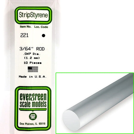 Baguettes rondes pleines  en polystyrène  - Diam. 1,20 mm - Long. 355 mm - EVG 221