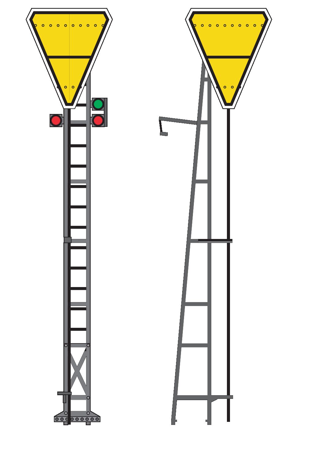 Signal PLM sur mât en treillis - Rappel de ralentissement, ép. II à V