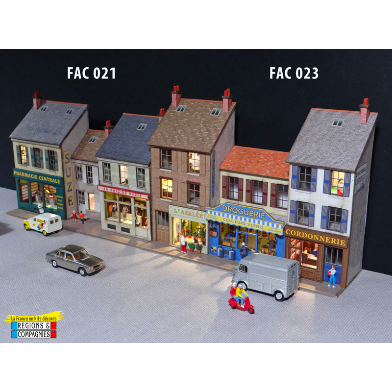 Façades avec vitrines Fleuriste + Droguerie + Cordonnerie