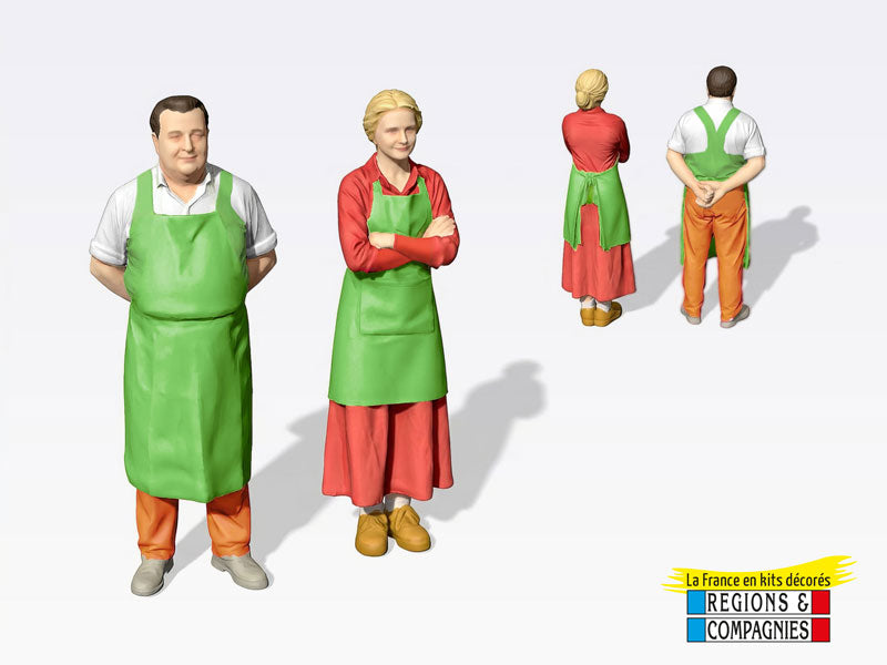 Mini-façade de commerce de fruits et légumes avec ses figurines couple de primeurs