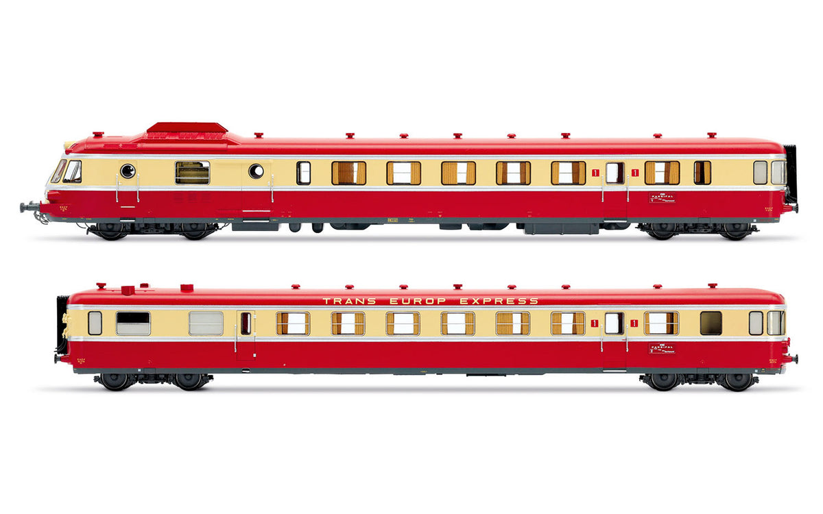 Autorail diesel RGP I avec remorque en livrée TEE rouge/crème, ép. III, SNCF, avec décodeur sonore