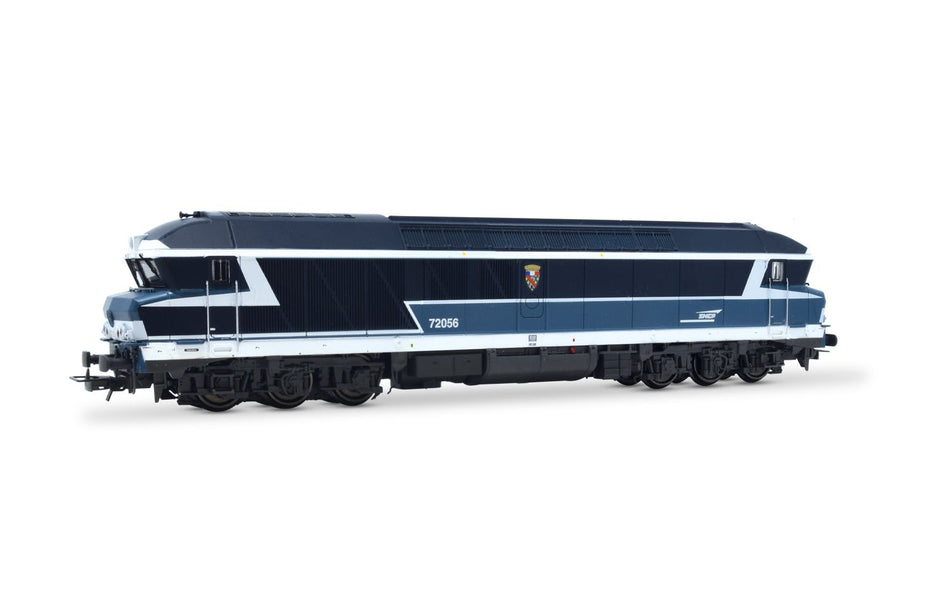 Locomotive diesel CC 72056 « La Bourboule », livrée bleue avec logo « Casquette », ép. V, SNCF