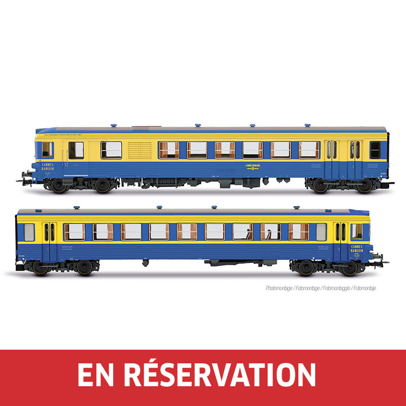 Autorail diesel bicaisse X 94630 « Cannes-Ranguin », livrée bleue/jaune, ép. IV, SNCF