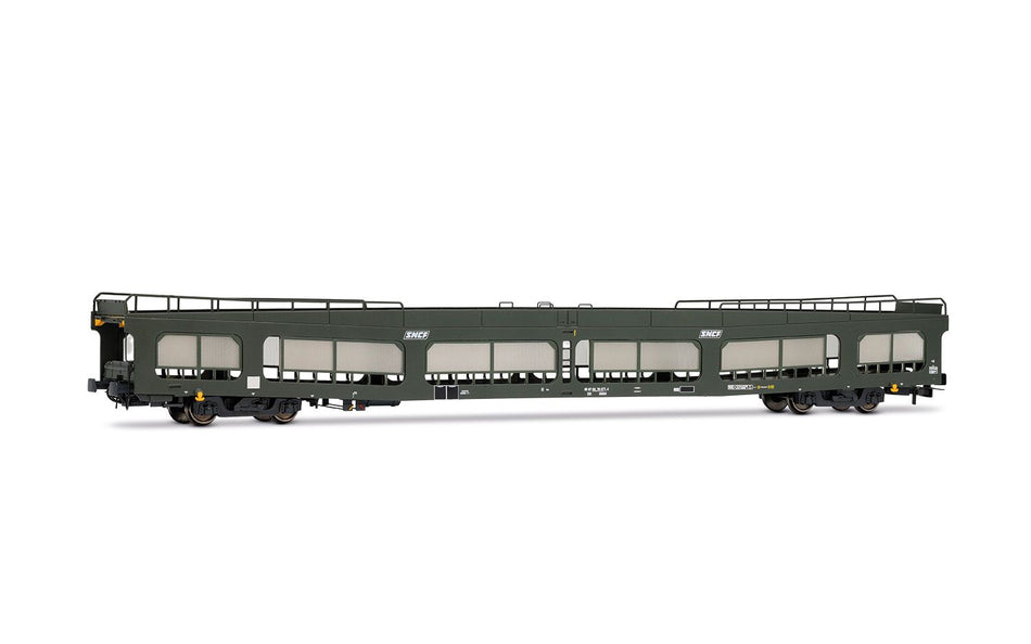 Wagon porte-autos DD DEV 66, livrée verte avec logo blanc « Encadré », ép. IV-V, SNCF