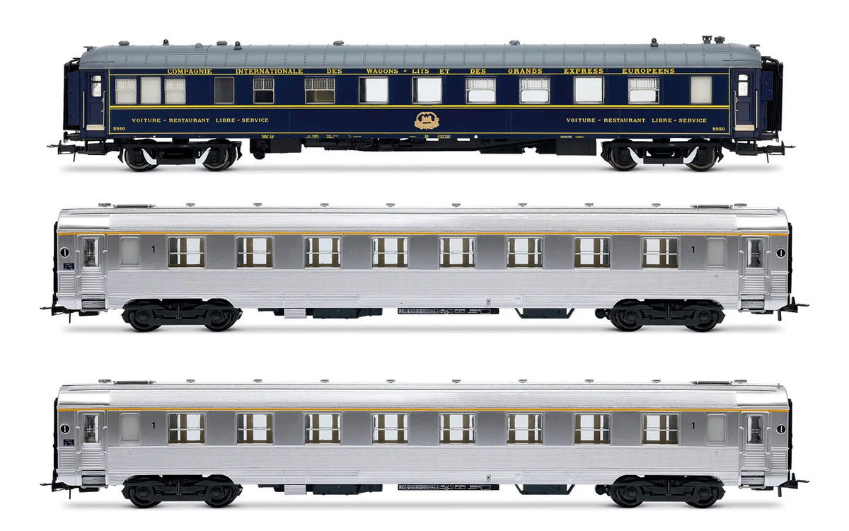 Coffret de 3 voitures « Sud Express », voiture-restaurant CIWL + 2 x DEV Inox courtes, no. 1/2, ép. III-IV, SNCF