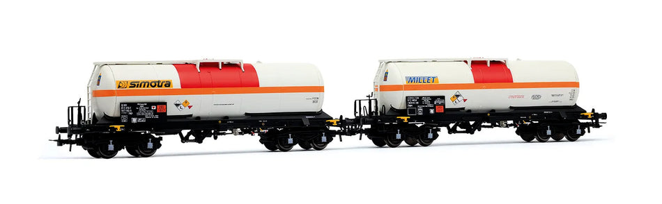 Coffret de 2 wagons-citernes à 4 essieux pour transport de chlore, ép. VI, F-MISA/Millet + F-VTG/Simotra