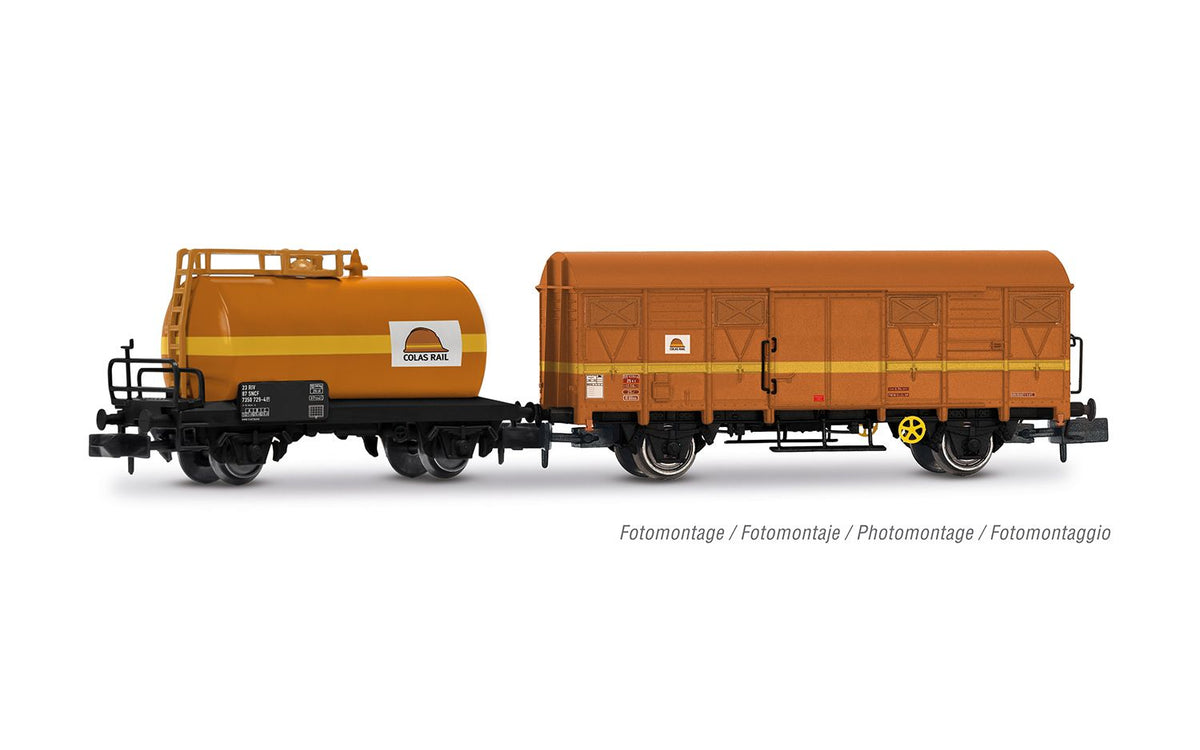 Coffret de 2 wagons à 2 essieux : citerne et type G4, ép. V, Colas Rail