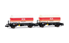 Coffret de 2 wagons-citernes à gaz à 2 essieux, « AGA Progas », livrée blanche, ép. IV, SNCF, éch. N