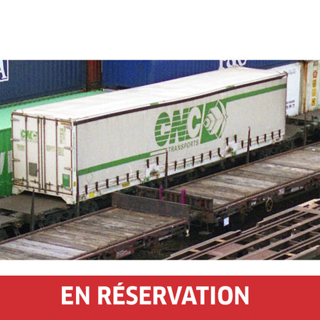 Wagon porte-conteneurs S70, livrée marron, avec caisse mobile bâchée « CNC », ép. IV, SNCF, éch. N