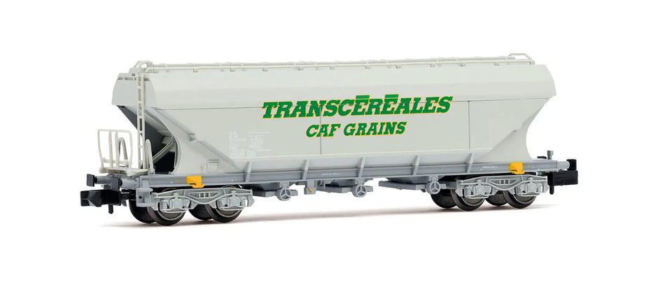 Coffret de 2 wagons-trémies céréaliers « Transcéréales – CAF Grains », avec parois lisses et bombées, ép. IV-V, SNCF, éch. N