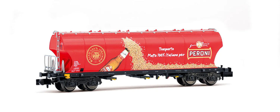 Wagon-trémie céréalier à 4 essieux avec parois bombées, « Peroni », livrée rouge, ép. VI, FS, éch. N