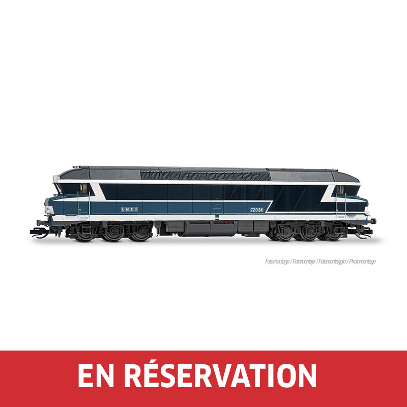 Locomotive diesel à 6 essieux CC 72034, livrée d'origine, ép.IV, SNCF, ech. TT