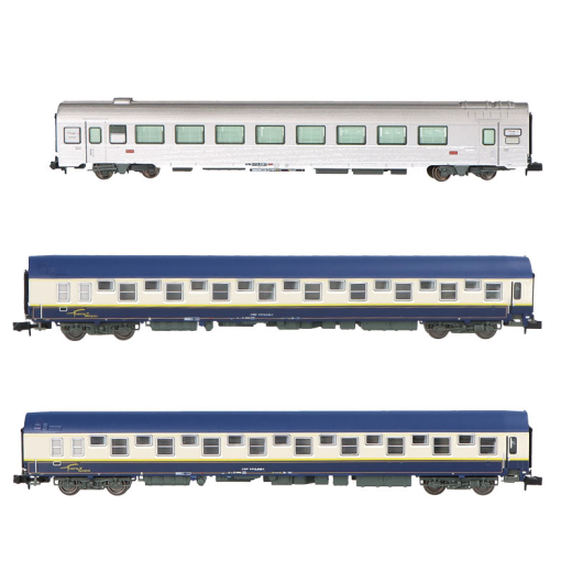 Coffret de 3 voitures « Train Expo », coffret n° 3, 2 x T2 voiture-lits + voiture-bar, ép. VI, SNCF