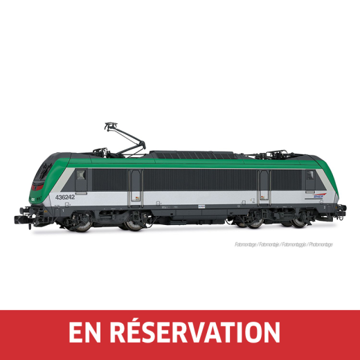 Locomotive électrique BB 436242, livrée argent/verte FRET avec logo « Casquette », ép. V, SNCF, éch. N