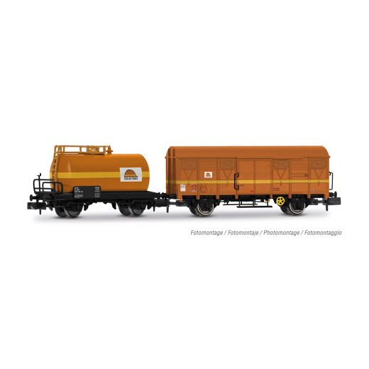 Coffret de 2 wagons à 2 essieux : citerne et type G4, ép. V, Colas Rail
