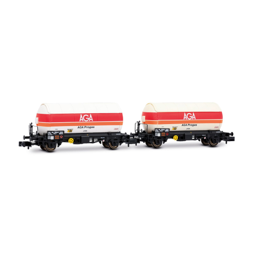 Coffret de 2 wagons-citernes à gaz à 2 essieux, « AGA Progas », livrée blanche, ép. IV, SNCF, éch. N