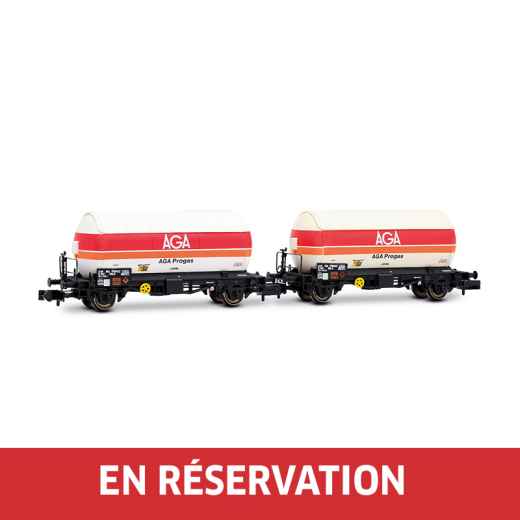 Coffret de 2 wagons-citernes à gaz à 2 essieux, « AGA Progas », livrée blanche, ép. IV, SNCF, éch. N
