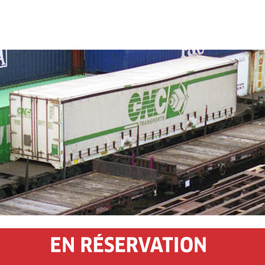 Wagon porte-conteneurs S70, livrée marron, avec caisse mobile bâchée « CNC », ép. IV, SNCF, éch. N