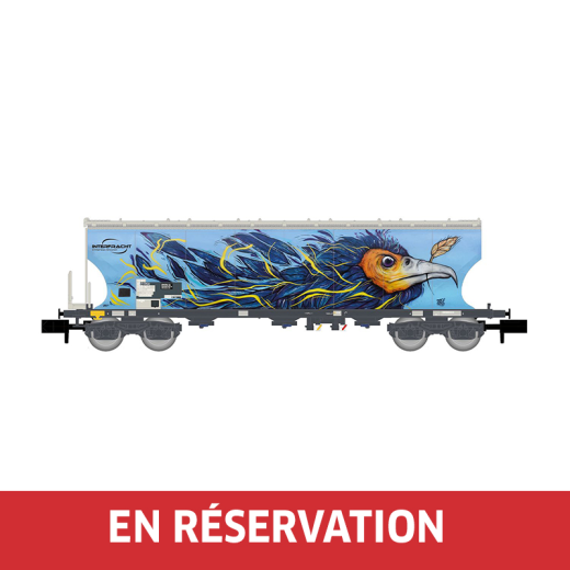 Wagon-trémie céréalier à 4 essieux avec parois bombées , « Interfracht », avec graffitis en forme d'oiseaux, ép. VI, F-ERSA, éch. N