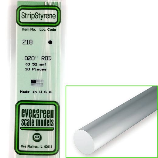 Baguettes rondes pleines en polystyrène - Diam. 0,50 mm Long. 355 mm  - EVG 218